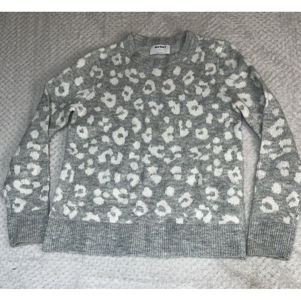 Old‎ Navy Women's Grey & White Flower Pattern Cozy Long Sleeves Sweater Size S